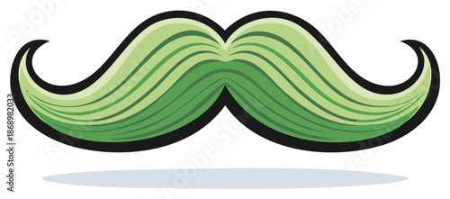Stylized Green Mustache with Cartoonish Design, Mustache Icon for Movember, Facial Hair Graphic Element for Illustrations