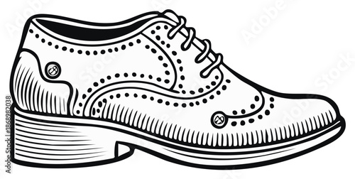 Men's Classic Brogue Dress Shoe Vector Illustration with Traditional Wingtip Details