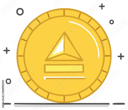 Illustration of Cryptocurrency Coin Featuring Triangle and Horizontal Lines Symbol