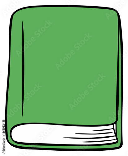 Simple Green Closed Book Illustration With Black Outline Minimalist Style