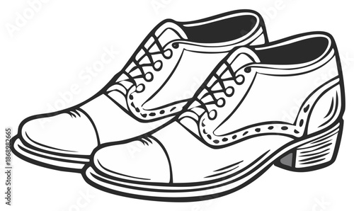 Classic Mens Dress Boots Vintage Style Black and White Vector Illustration