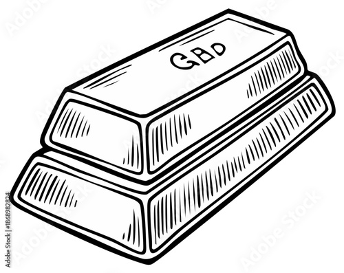 Hand drawn illustration of two stacked precious metal bars representing wealth and success