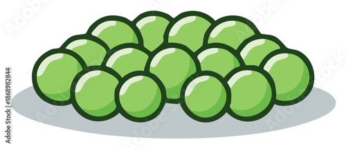 Cartoon Illustration of Pile of Green Peas on a Plate, Healthy Fresh Vegetables, Vegetarian Food