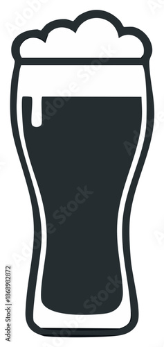 Dark Beer Pint Glass Vector Icon Illustration, Refreshment at the Bar