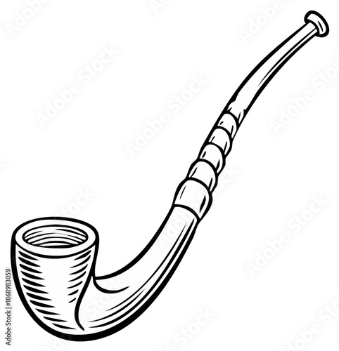 Traditional Smoking Pipe with Decorative Banded Stem Line Art Illustration