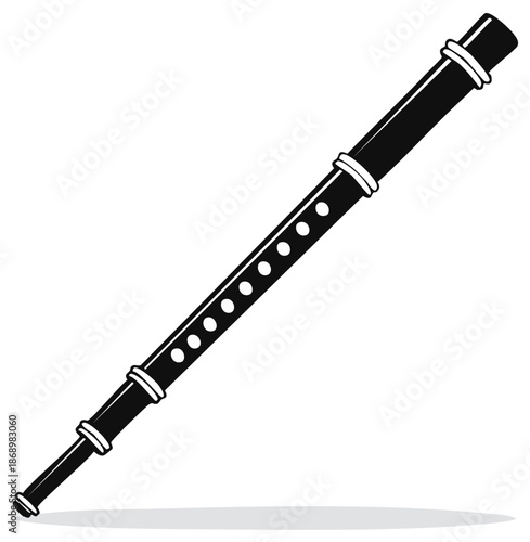Black and White Illustration of a Woodwind Instrument Depicting Musical Expression and Heritage