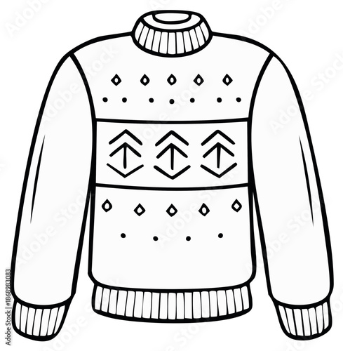 Ugly Christmas Sweater Outline Design with Geometric Patterns for Coloring Books