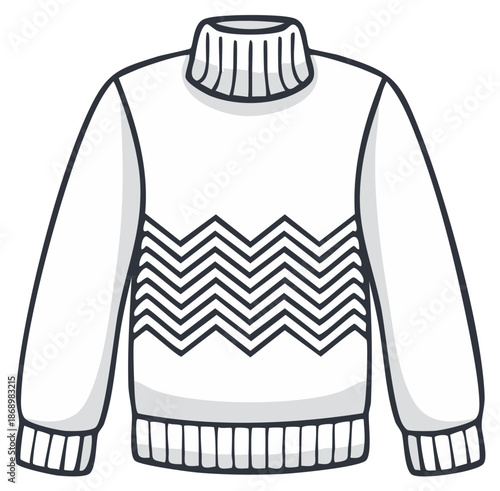 Cartoon Illustration of a White Sweater with Chevron Pattern and Turtleneck