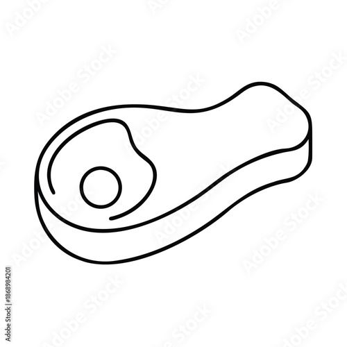 Simple black and white outline icon representing a raw steak cut with a bone for food design concepts