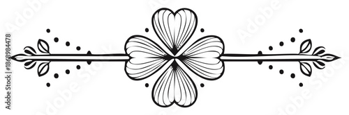 Decorative horizontal line element with shamrock floral motif and ornamental dots