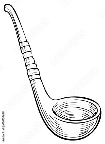 Elegant Smoking Pipe Illustration with Curved Stem and Bowl in a Vintage Style