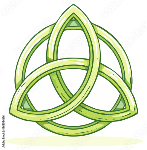 Green stylized Celtic Triquetra knot illustration representing eternity unity and spiritual connection
