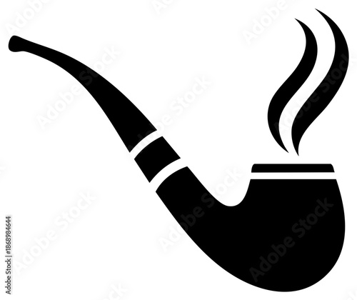 Smoking pipe with smoke rising in a simple graphic silhouette style for leisure and addiction concepts
