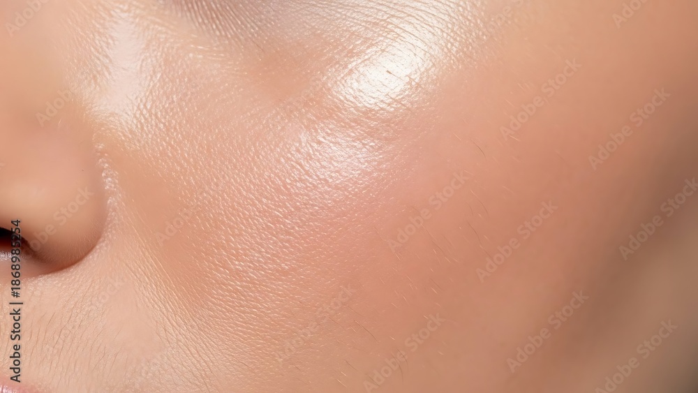 Fototapeta premium Extreme Close-Up Macro Shot of Healthy Human Skin Texture with Visible Pores and Natural Glow, Ideal for Skincare, Beauty, and Dermatology Concepts