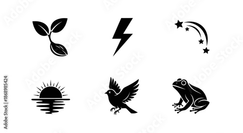 Leaf, Lightning, Sunset, Bird, Frog - Graphic Illustration