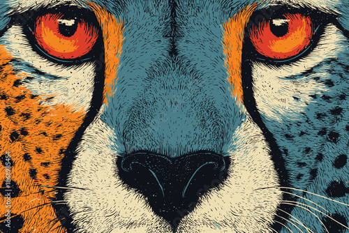 Detailed Cheetah Head Illustration with Sharp Whiskers and Intense Gaze