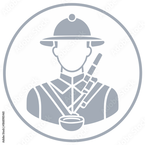 Historical colonial soldier icon in a pith helmet and traditional uniform