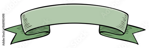 Vintage Styled Green Ribbon Banner with Black Outline and Textured Folds