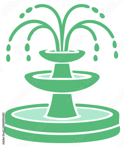 Green illustration of a classic water fountain with multiple tiers