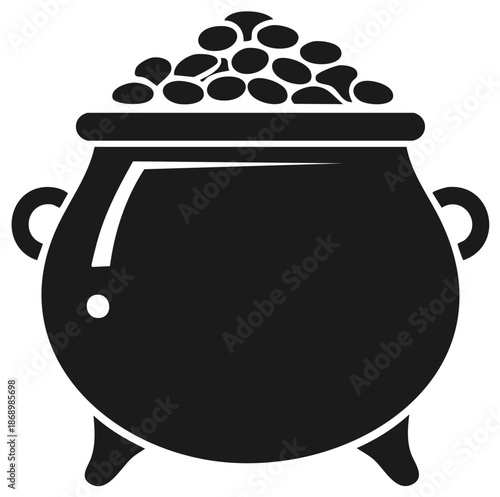 Pot of gold graphic illustration, conceptual symbol of luck and wealth.