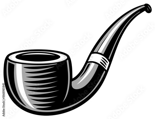 Classic smoking pipe illustration in black and white retro style for tobacco and leisure