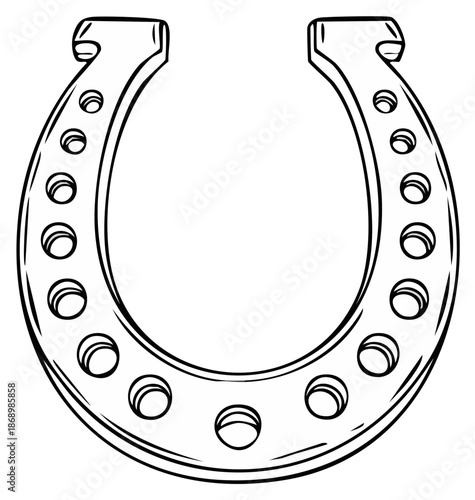 Stylized horseshoe outline drawing with open space, symbol of good luck and equestrian activities