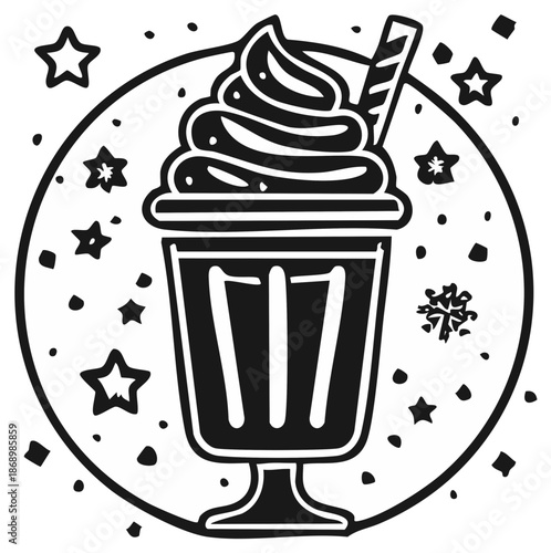 Whimsical Dessert Drink with Stars and Confetti Illustration