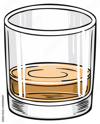Whiskey glass illustration with alcohol drink inside, design element