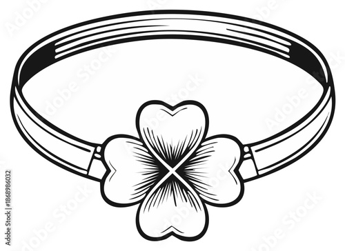 Line Art Bracelet With Four Leaf Clover Charm Symbol of Luck and Prosperity