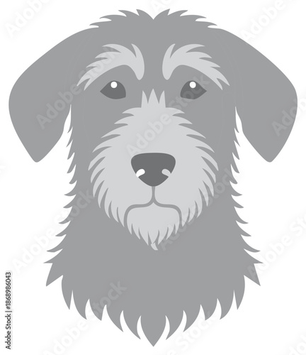 Gray cartoon dog head portrait, front view, vector illustration.