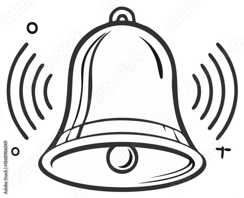 Ringing Bell Line Drawing Sound Waves Notification Alert Graphic Illustration
