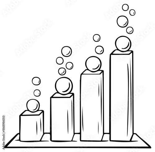 Hand drawn bar chart with bubbles representing financial growth or an economic bubble concept