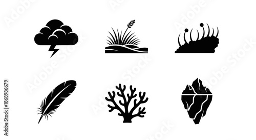 Stormy Weather Icons, Nature Elements, Graphic Design, Minimalist Style