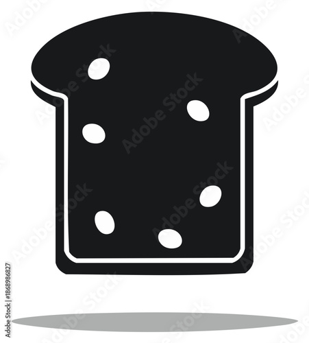 Black and white bread slice icon with white dots, silhouette illustration