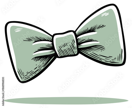 Classic green bow tie in a hand drawn vintage woodcut illustration style