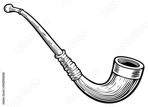 Engraved Smoking Pipe Silhouette: Vintage Tobacco Accessory Illustration