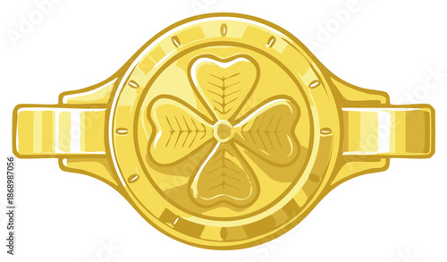Golden ring with clover leaf symbol classic design lucky charm jewel