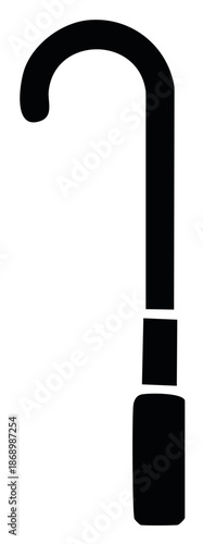 Simple black silhouette of a walking cane with a crook handle vector icon