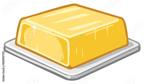 Yellow Butter Block on a Silver Tray Isolated Illustration