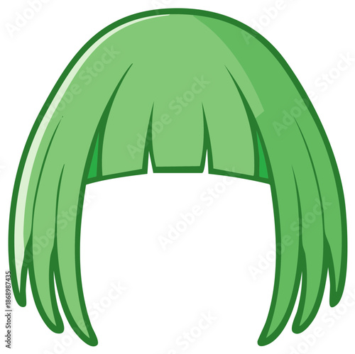 Illustrative green bob haircut featuring blunt bangs and side fringe creates a symmetrical full style