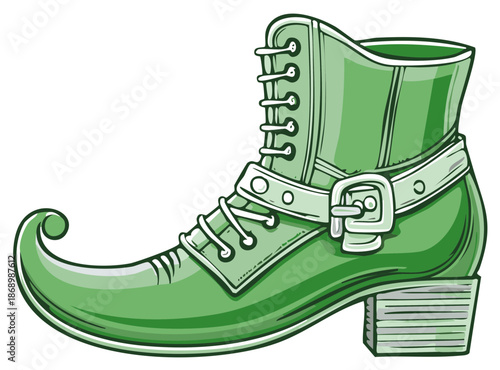 Vibrant Green Pointed Toe Boot with Laces and Buckle, Whimsical Fantasy Footwear