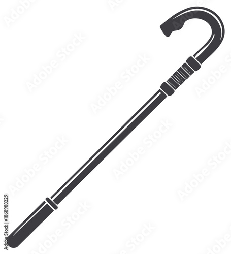 Elegant Walking Cane with Curved Handle and Ribbed Grip
