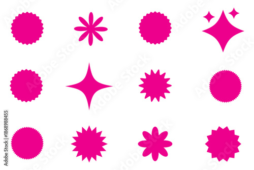 Set of yellow star burst shape tags for price. Circle sticker. Wavy edge promo badges. Blank sale stickers collection. Star vector icons
