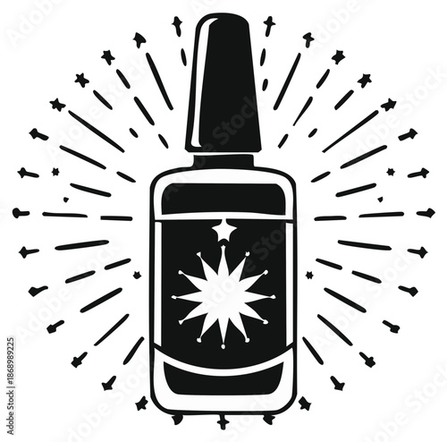 Nail polish bottle with starburst design for beauty salon advertising or sticker art