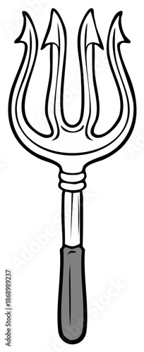 Classic trident illustration, a mythological weapon of gods or a devil's pitchfork