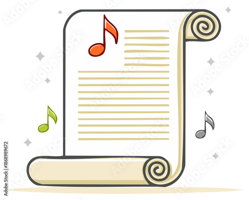 Musical Note Scroll with Colorful Music Notes Cartoon Illustration