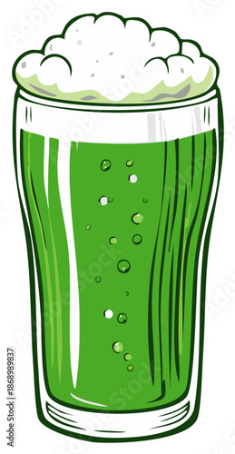 Isolated vector illustration of a pint of green beer with a foamy head for St. Patrick's Day celebration