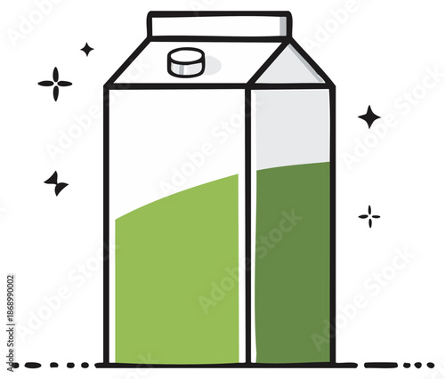 Whimsical Carton Container With Green Liquid Filling Illustration