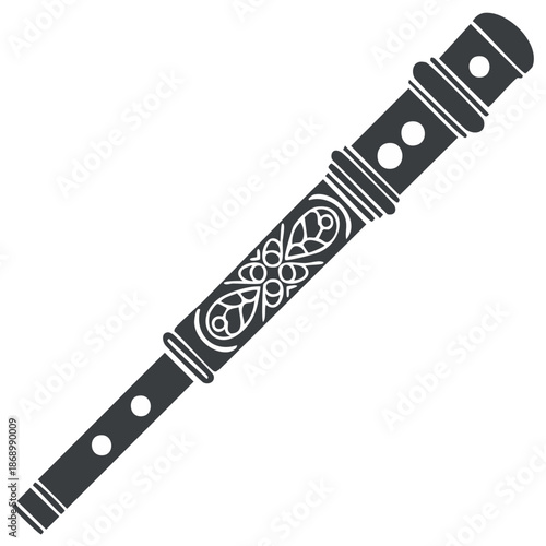 Stylized Traditional Flute Recorder Wind Instrument with Ornate Decorative Pattern Vector