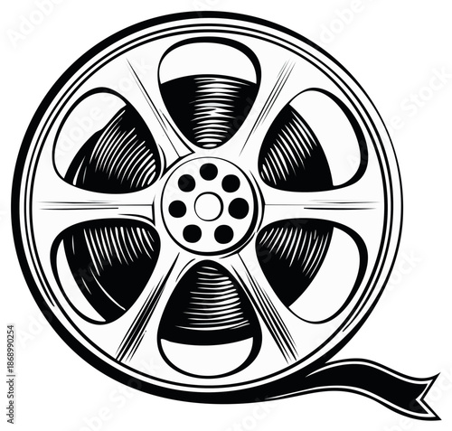 Film reel vector illustration, retro movie icon, cinema symbol isolated design